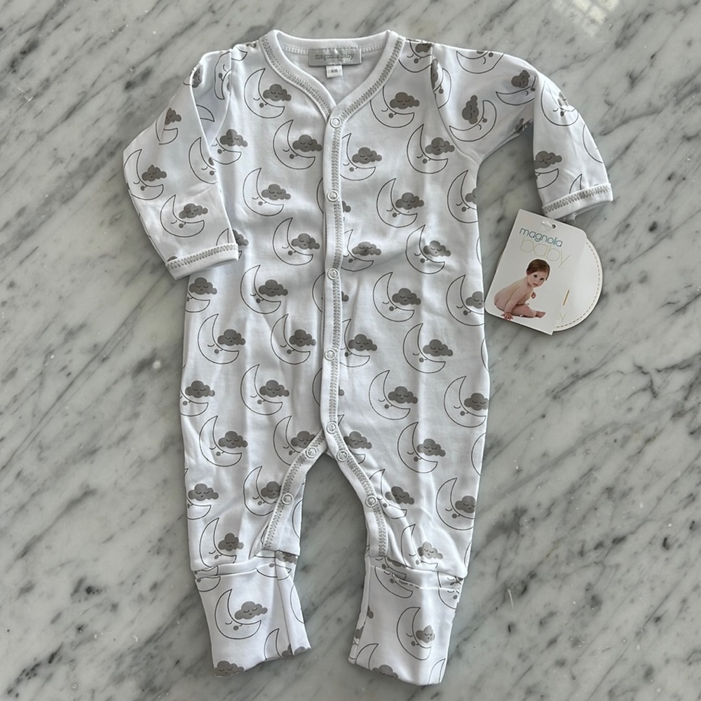 New Magnolia Baby Grey White Moon Playsuit Pima Cotton Infamt